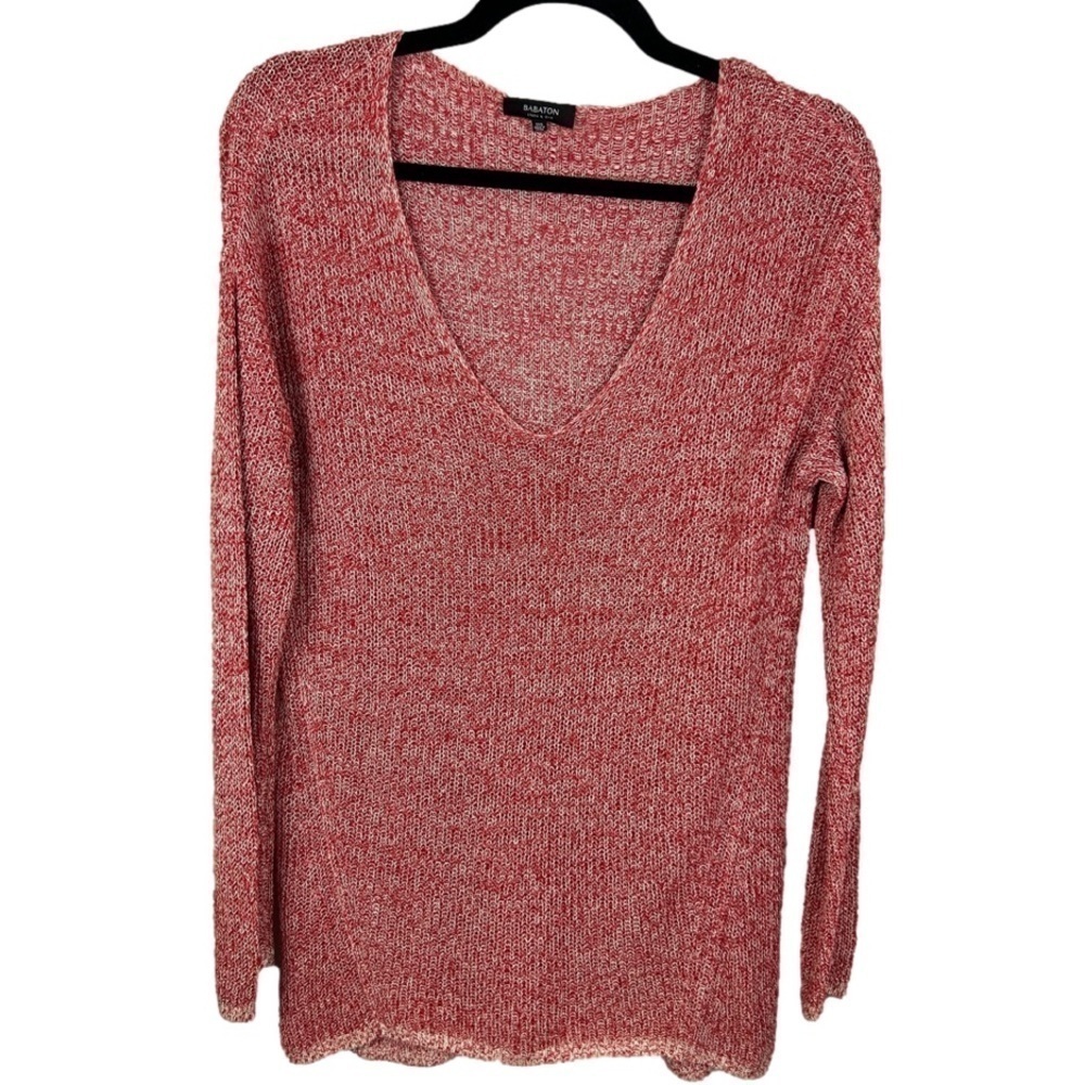 Aritzia Babaton Linen Silk Blend Oversized Red V Neck Sweater XXS
